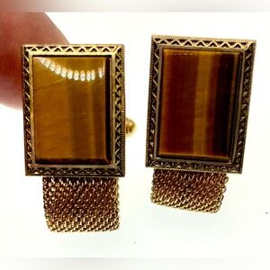 Vintage Signed Anson Gold Tone Tiger Eye Convertible to Wrap Around Cufflinks